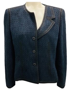 CHANEL NAVY BLUE / BLACK 2002 TWEED JACKET WITH CRYSTAL EMBELLISHED BUTTONS